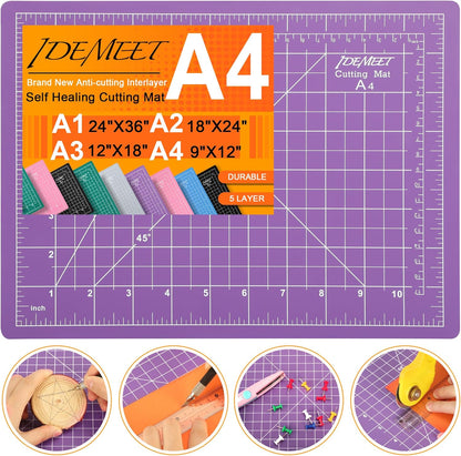 Density-upgraded 18"x12" Self Healing Cutting Mat, Idemeet Rotary Sewing Mat for Crafts, 5-Ply Blade Table Protector Cut Board for Fabric Leather Cutting Quilting Modeling Hobby Project, A3, Black
