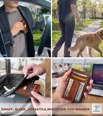 BULLIANT Men Airtag Wallet,Slim Wallet Money Clip Card Holder Magnetic Closure 12 Cards in Front Pocket RFID Blocking