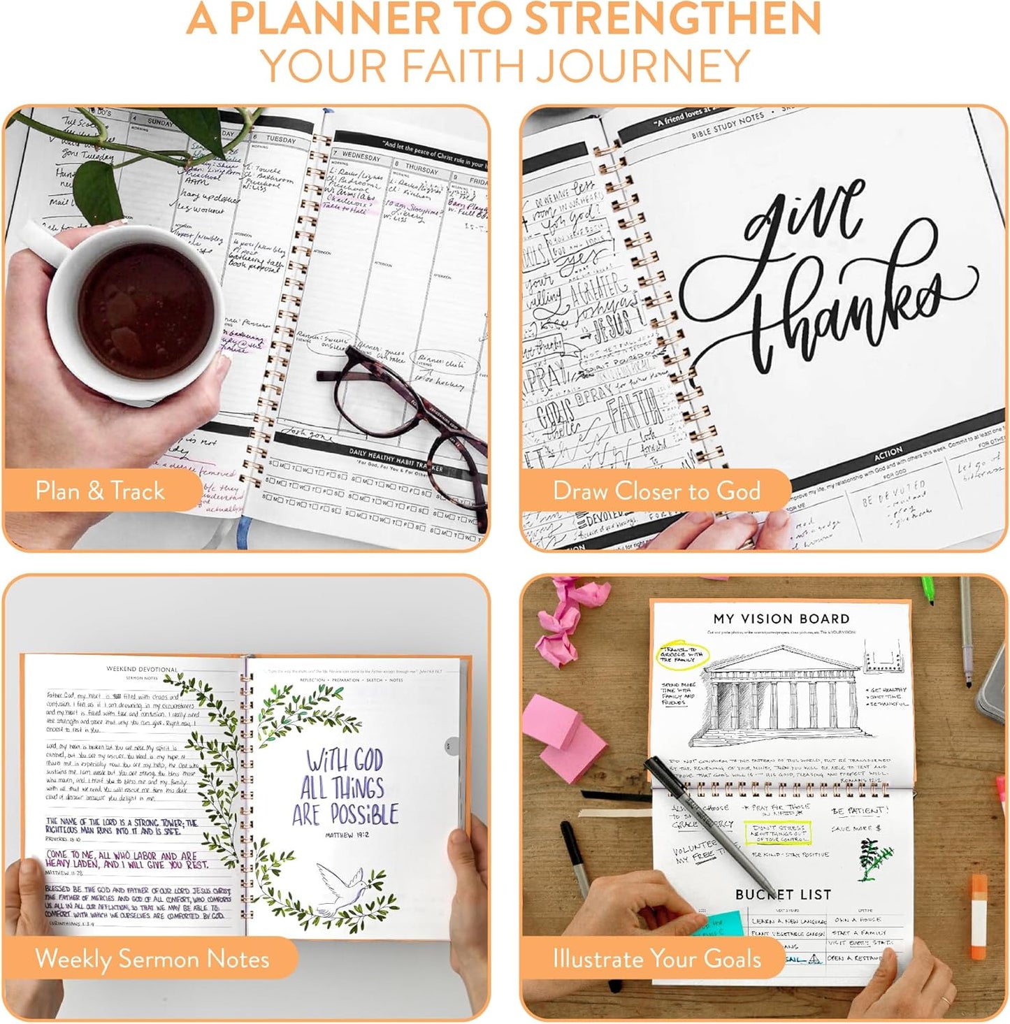 Christian Planner 2026 Daily Planner - Faith Based Monthly and Weekly Planner, Vision Board, and Habit Tracker - 2026 Calendar, Personal Organizer and Devotional Journal (Hardcover, Pine)