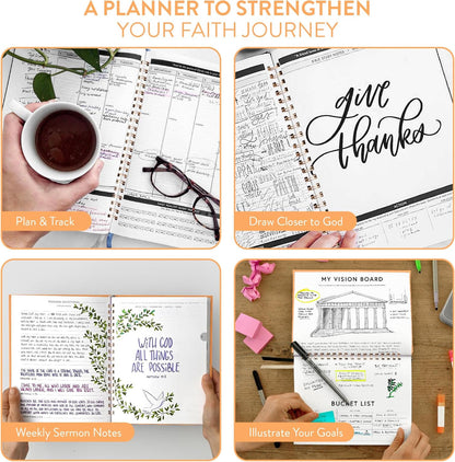 Christian Planner 2026 Daily Planner - Faith Based Monthly and Weekly Planner, Vision Board, and Habit Tracker - 2026 Calendar, Personal Organizer and Devotional Journal (Hardcover, Pine)