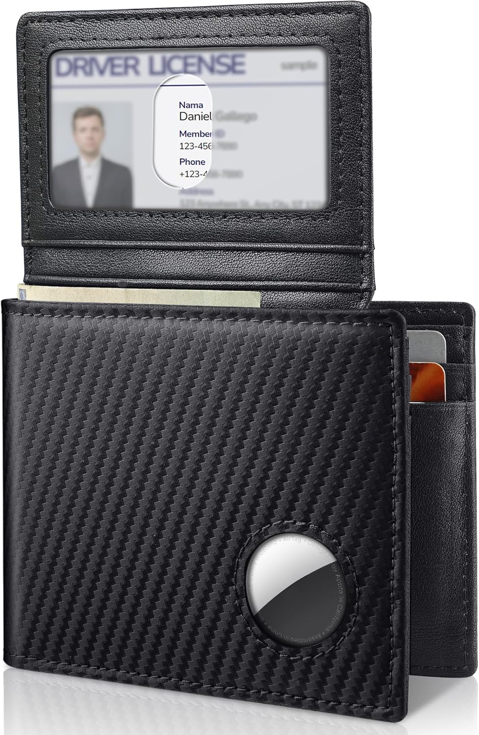 Mens Wallet With AirTag Holder, Bifold Leather RFID Blocking 1-2 ID Windows 12-13 Card Holders, Gift Box and Screen Protector Included, AirTag Not Included