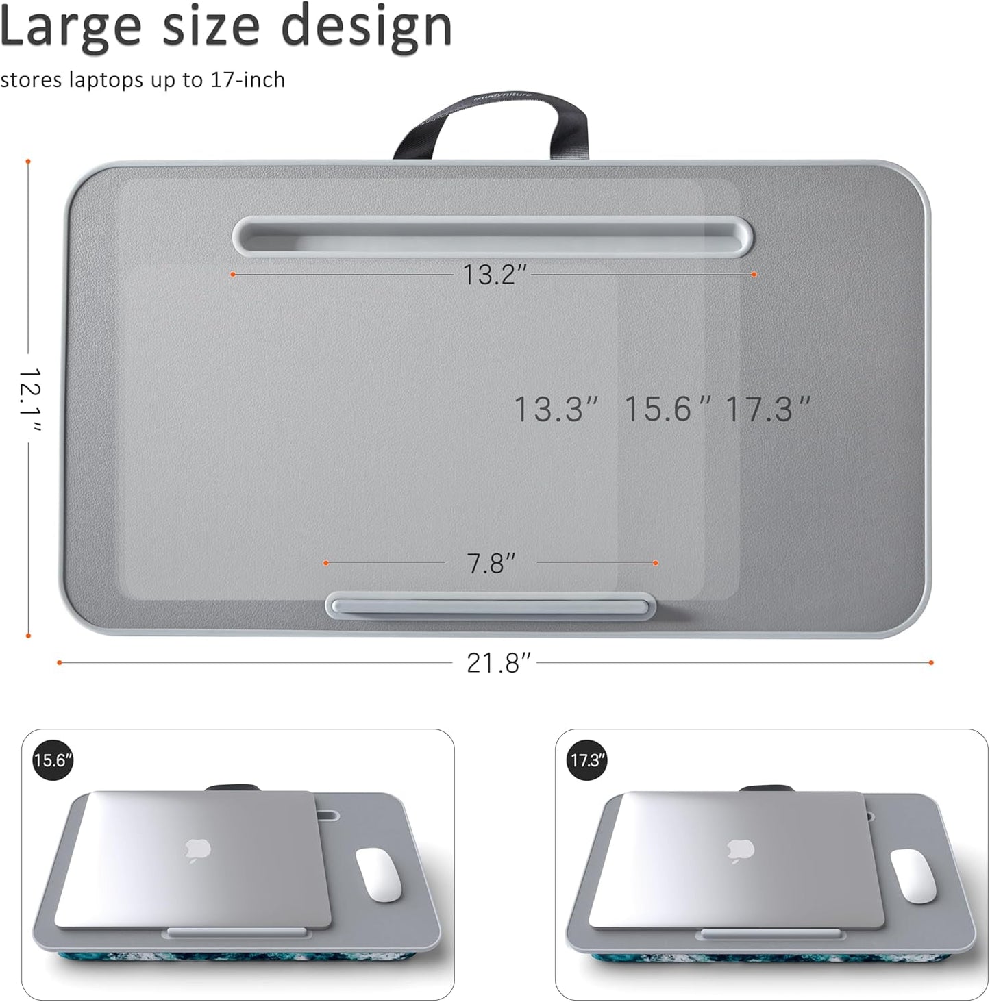 Lap Desk with Cushion, Fits up to 17 inch Laptop, Pillow Designed, Portable Laptop Stand with Tray, Pad & Phone Holder, Home Office for Bed/Couch/Car/Reading/Writing,MillHome (Black)