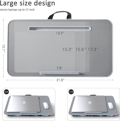 Lap Desk with Cushion, Fits up to 17 inch Laptop, Pillow Designed, Portable Laptop Stand with Tray, Pad & Phone Holder, Home Office for Bed/Couch/Car/Reading/Writing,MillHome (Black)
