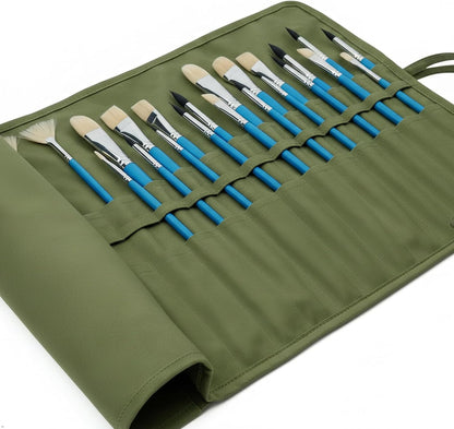 Paint Brush Holder, 22 Slots Premium Canvas Brush Organizer, Roll-Up Travel Brush Case for Watercolor, Acrylic, Oil Brushes & Art Supplies (Army Green)