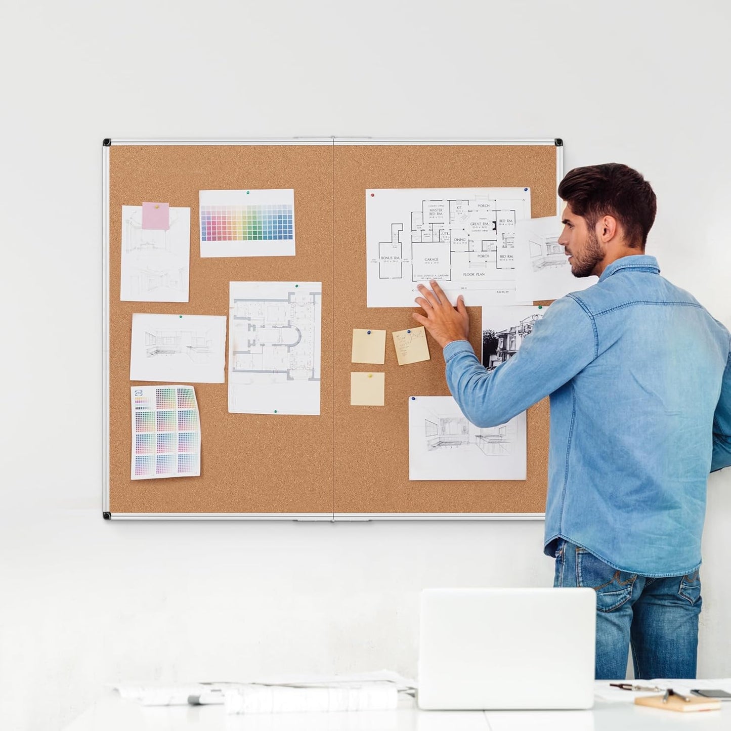 Bulletin Board 36 x 48, Silver Aluminium Framed 4x3 Large Wall Mounted Cork Office Notice Pin Board