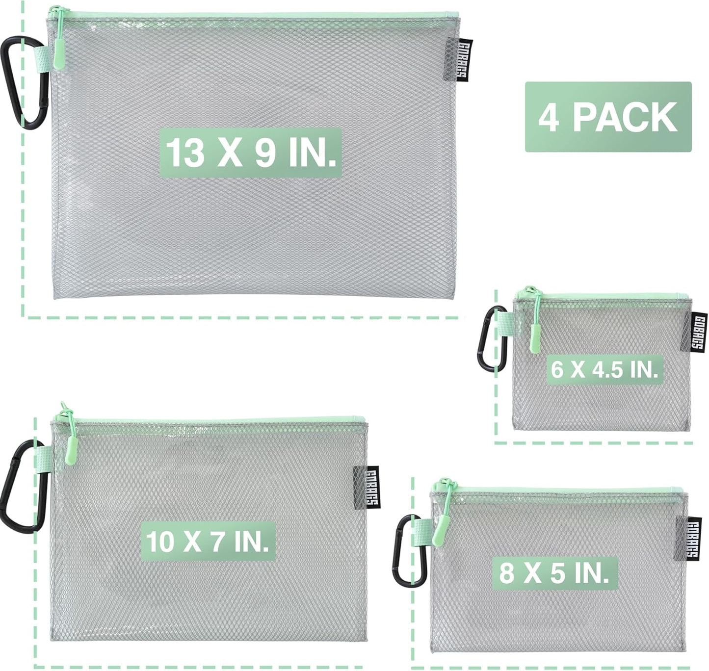 GOBAGS Air Production Multi‑Size Clear Zipper Pouch (4‑Pack) – Cable Organizer & Travel Gear Bag for Electronics, Camera Accessories, Tool Pouch & Small Tech Storage