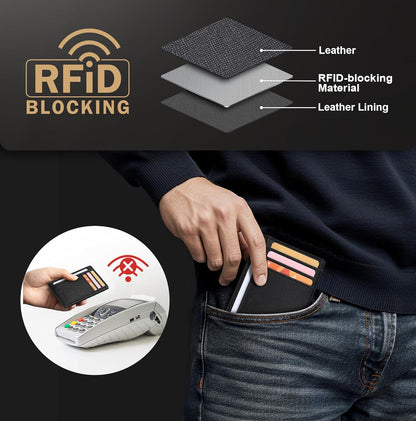 Travelambo Slim Wallet Front Pocket Minimalist Leather RFID Blocking Medium Size