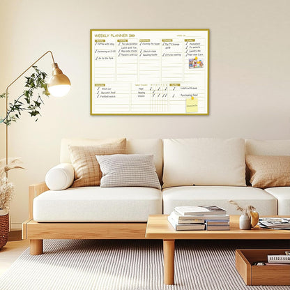 Gold Weekly Dry Erase Board for Wall,12"x16",Small Magnetic Dry Erase Weekly Calendar Board,Gold Metal Frame Weekly Planner Whiteboard for to Do List, Memo, School, Home, Office, Kitchen-GZ