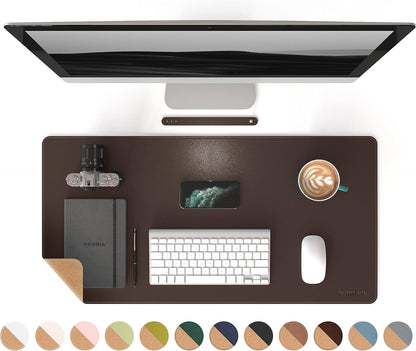 RENMTURE Dual-Sided Mouse Pad, Natural Cork & PU Leather Large Desk Pad for Office and Home Work, Desk Protector Non-Slip, Waterproof, Easy Clean (Olive Green, 32"x16")