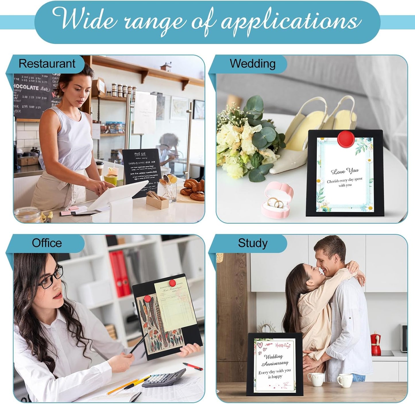 Fainne 1 Pc Magnetic Bulletin Board with Easel Stand Mini Magnet Metal Tabletop Memo Display Board for Back to School Menu Table Office Supplies (Black,11 x 8.5 Inches)