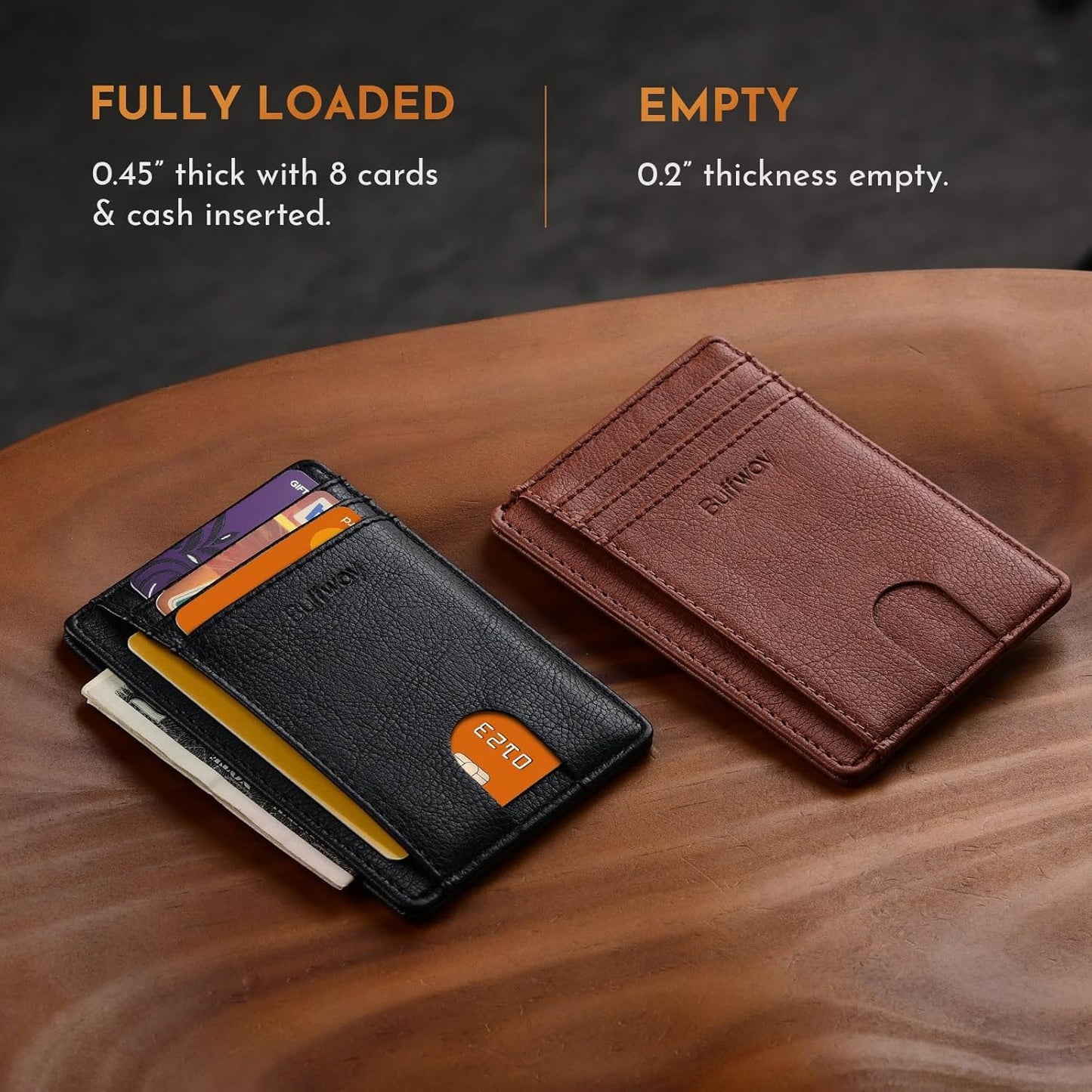 Buffway Slim Minimalist Front Pocket RFID Blocking Leather Wallets for Men and Women - Carbon Fiber Black - Colors B