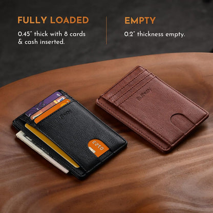Buffway Slim Minimalist Front Pocket RFID Blocking Leather Wallets for Men and Women - Carbon Fiber Black - Colors B