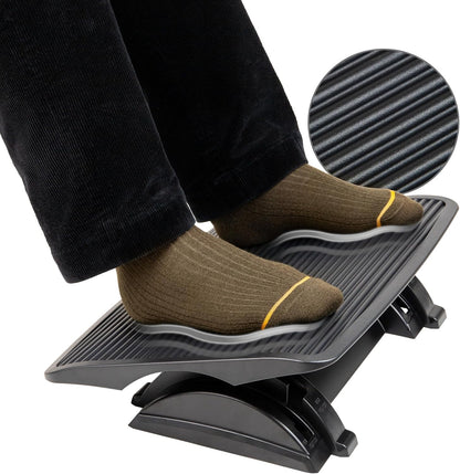 Mind Reader Foot Rest, Under Desk at Work, Ergonomic, Height Adjustable, Office, Plastic, Black