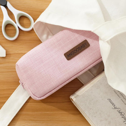 ANGOOBABY Small Pencil Case Student Pencil Pouch Coin Pouch Cosmetic Bag Office Stationery Organizer For Teen School-Beige