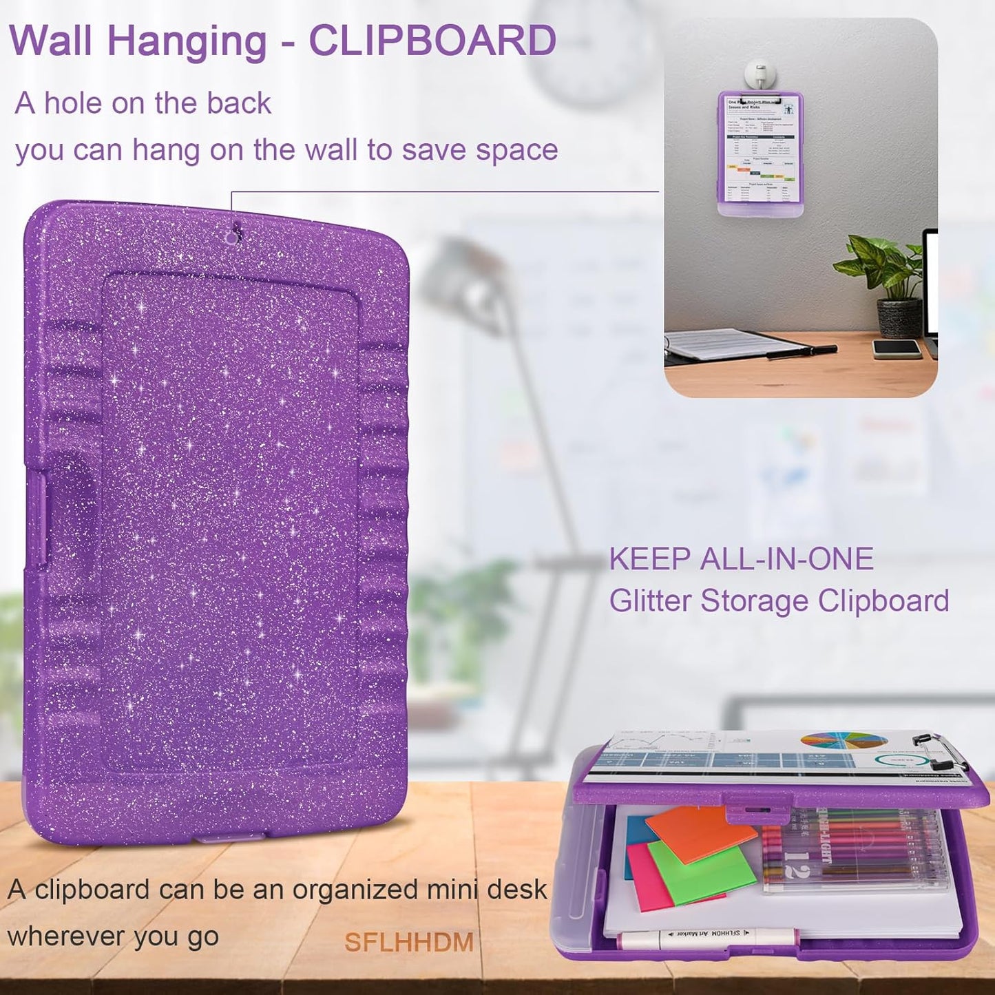 Glitter Clipboard with Storage,Storage Clipboard with Pen Holder,A4 Binder Clip Boards 8.5x11 with Low Profile Clip,Side Opening Sparkle Clipboards, Clipboards Folder for Office Supplies-Starry Black