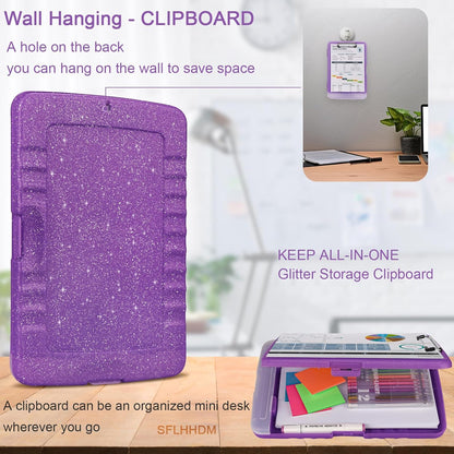 Glitter Clipboard with Storage,Storage Clipboard with Pen Holder,A4 Binder Clip Boards 8.5x11 with Low Profile Clip,Side Opening Sparkle Clipboards, Clipboards Folder for Office Supplies-Starry Black