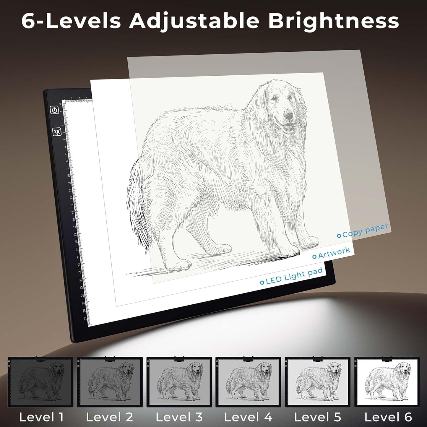 Bylitodt Rechargeable A3 Light Pad, Diamond Art Light Board, 16.7x13.5 inch Lightbox for Tracing and Drawing with 3 Colors & 6 Brightness, Tracing Pad for Weeding Vinyl, Diamond Painting Accessories