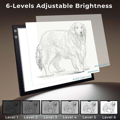 Bylitodt Rechargeable A3 Light Pad, Diamond Art Light Board, 16.7x13.5 inch Lightbox for Tracing and Drawing with 3 Colors & 6 Brightness, Tracing Pad for Weeding Vinyl, Diamond Painting Accessories