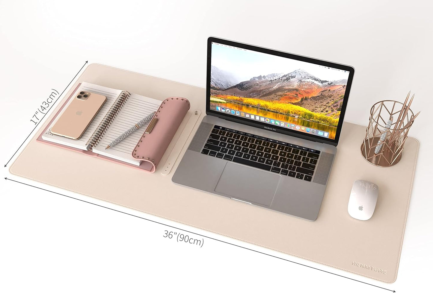 RENMTURE Dual-Sided Mouse Pad, Natural Cork & PU Leather Large Desk Pad for Office and Home Work, Desk Protector Non-Slip, Waterproof, Easy Clean (Olive Green, 32"x16")