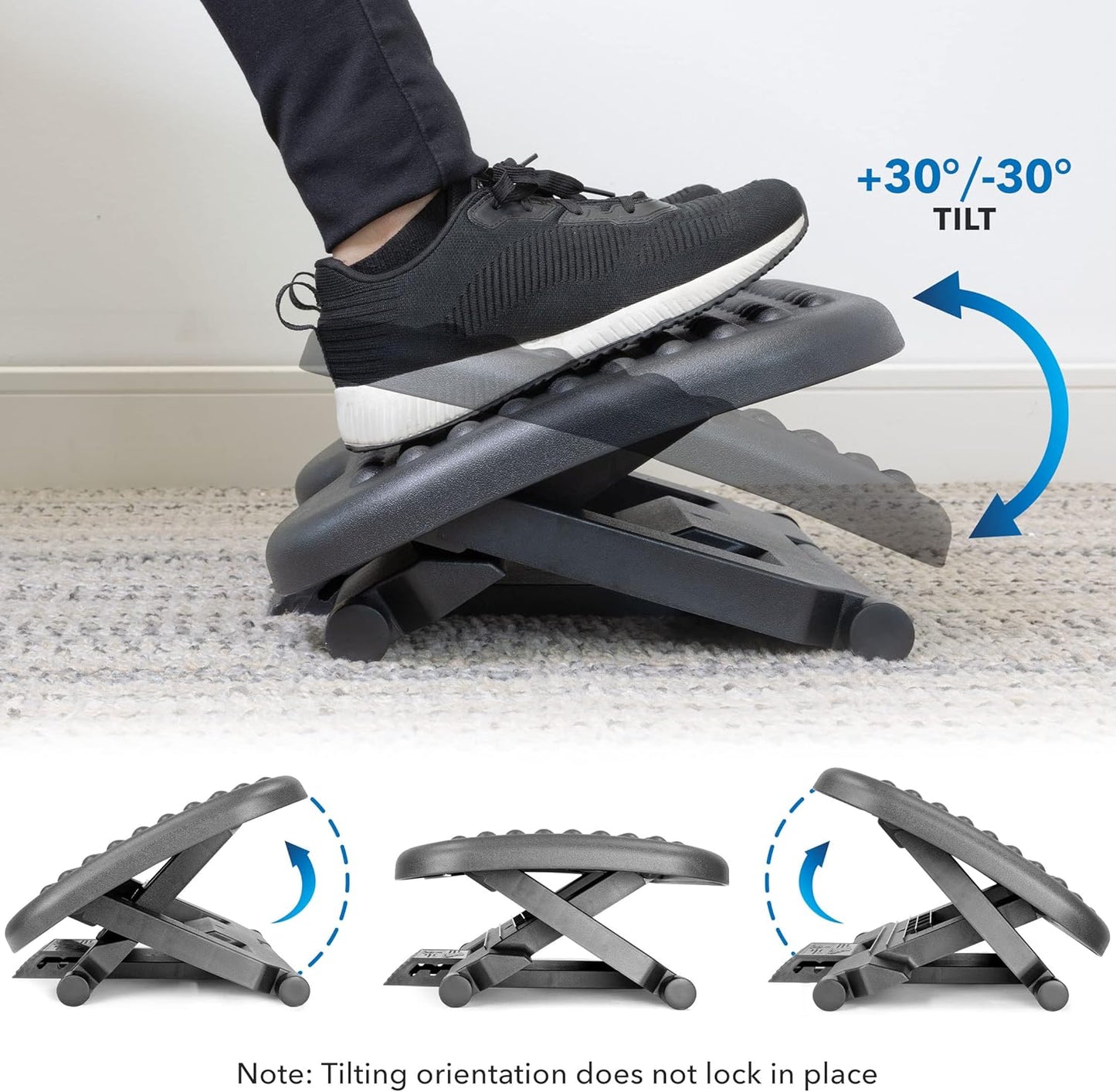 Mount-It! Under Desk Footrest with Foot Pedal Height Adjustment (4.25"–6.75"), Adjustable 30° Tilt Ergonomic Office Foot Rest, Non Slip Massage Surface Foot Stool Under Desk
