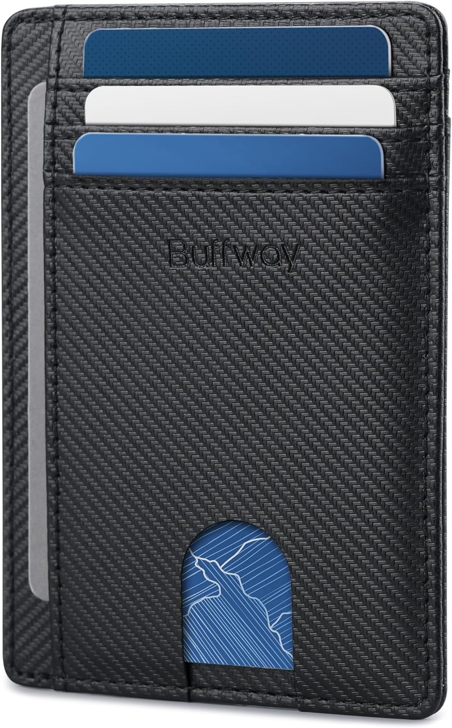 Buffway Slim Minimalist Front Pocket RFID Blocking Leather Wallets for Men and Women - Carbon Fiber Black - Colors B