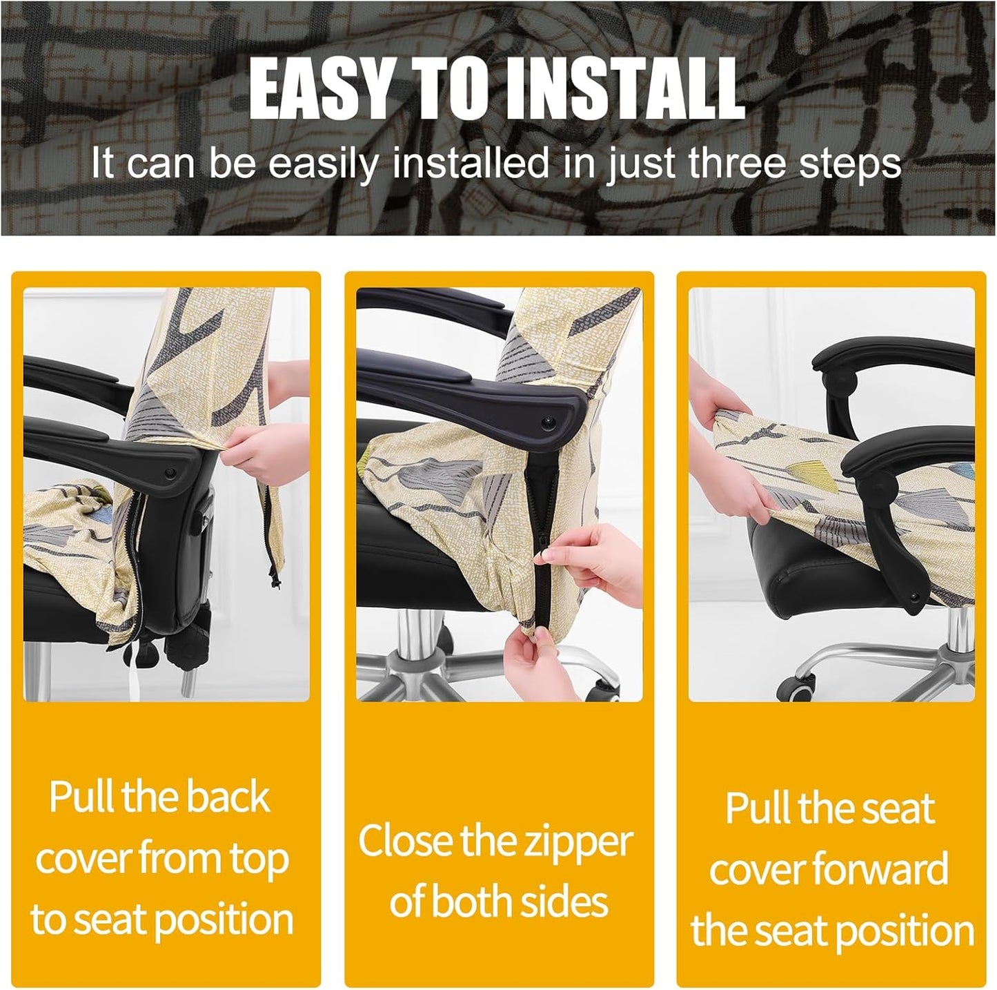 Smiry Stretch Printed Office Chair Armrest Covers, 2 Pcs Soft Fit Removable Washable Computer Desk Chair Arm Covers Protector, Black