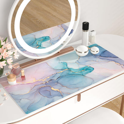 QIYI Large Mouse Pad, Cute Pink Desk Mat for Desktop, Women Girls PU Leather Desk Pad Waterproof Gaming Mousepad, Rose Gold Marble Computer Protector Writing Pad for School Office Home 31.5" x 15.7"