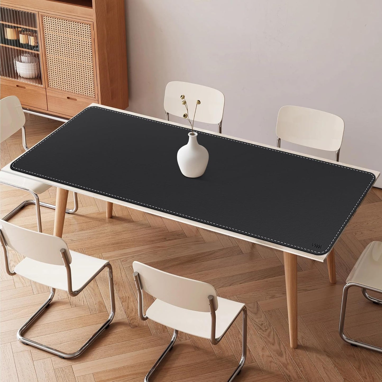 Vyaaa PU Leather & Cork Desk Mat, 39.4"x15.7" Dual Sided Computer Desk mat, Waterproof Large Mouse Pad, Non-Slip Office Desk pad, Office Desk Protector for Work/Gaming/Home (Black)