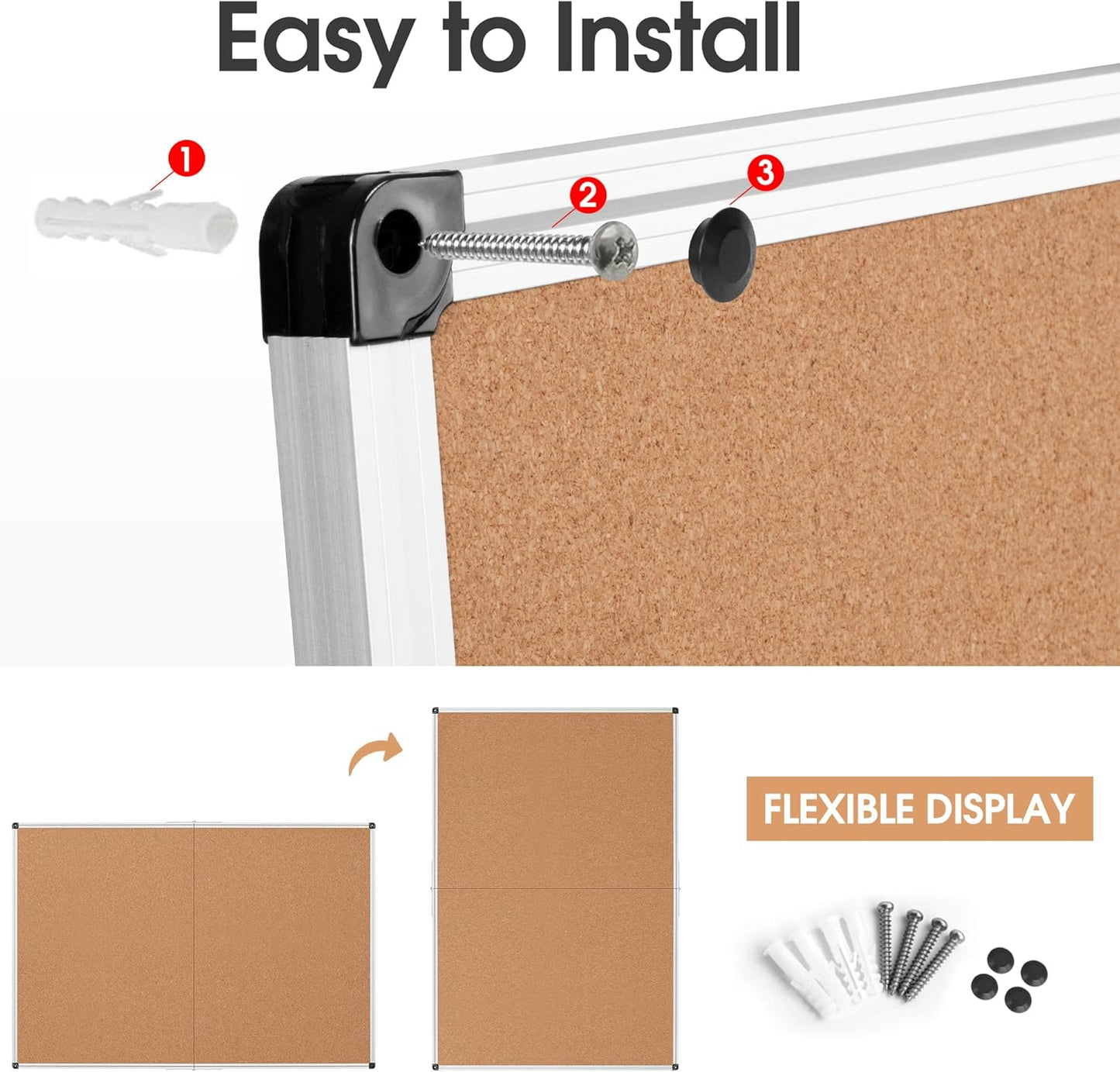 Bulletin Board 36 x 48, Silver Aluminium Framed 4x3 Large Wall Mounted Cork Office Notice Pin Board