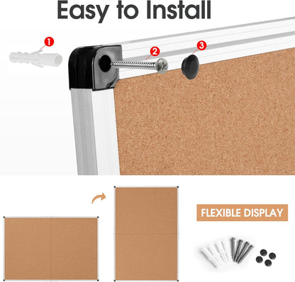 Bulletin Board 36 x 48, Silver Aluminium Framed 4x3 Large Wall Mounted Cork Office Notice Pin Board