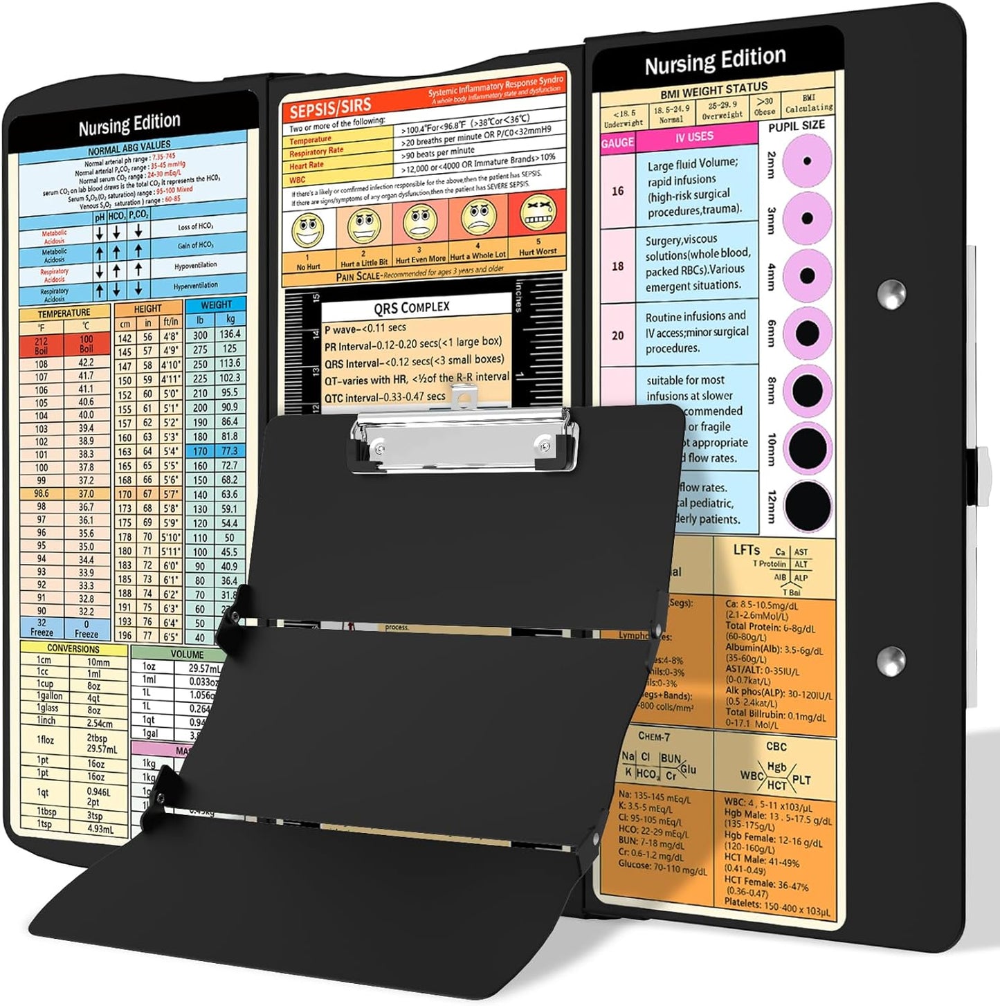 Clipboard Foldable Without Edition Cheat Sheets Aluminum 3 Layers Foldable Clipboards Pocket Size Profile Clip Clipboards Notepad for Students, Nurses,Contractor Trucker Driver