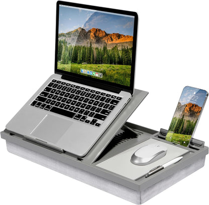 LAPGEAR Ergonomic Pro 2.0 Lap Desk with 9 Adjustable Heights, Built-in Mouse Pad & Phone Slot – Full Microbead Cushion, Storage Pocket – Fits Laptops up to 15.6" – Dusty Rose – Style No. 49504