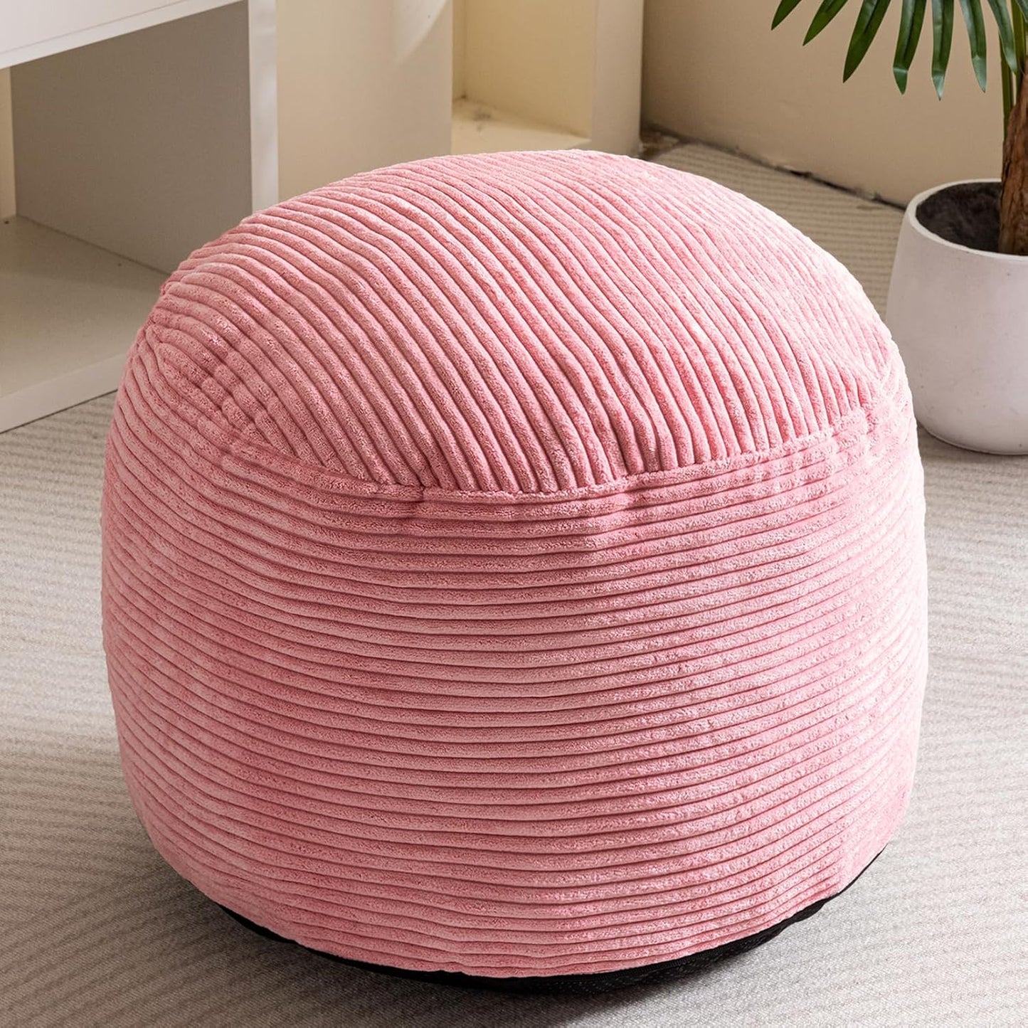 HIGOGOGO Round Stuffed Pouf Ottoman, Corduroy Poufs with Foam Chunk Filling, Furry and Fluffy Pouf Foot Stool Storage Ottoman, 20 X 15 Floor Poufs Foot Rest for Living Room, Dark Grey