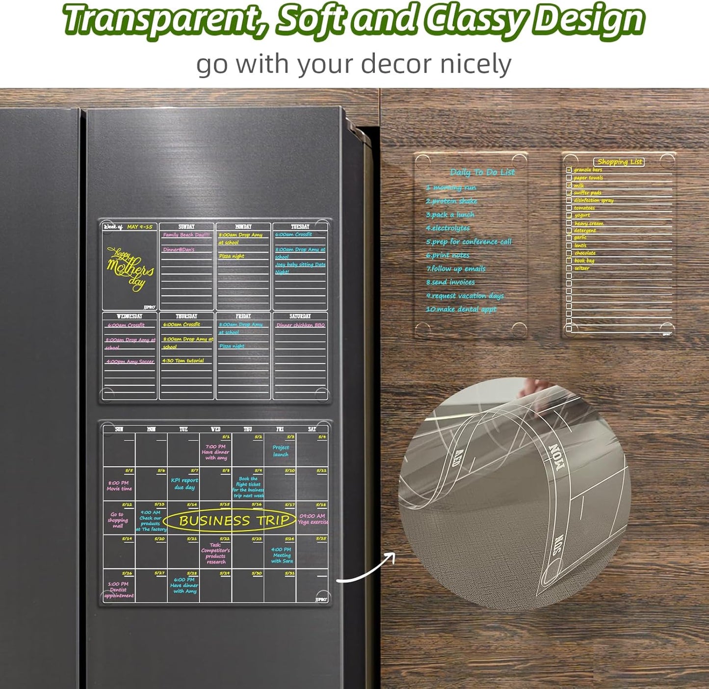 JJPRO Non-Magnetic Clear Weekly Planner & to Do List for Fridge, 8.5"x13" Dry Erase to Do List WhiteBoard,Reuasble Weekly Calendar for Refrigerator,Cabinet,Wall&Glass, All Smooth Surfaces
