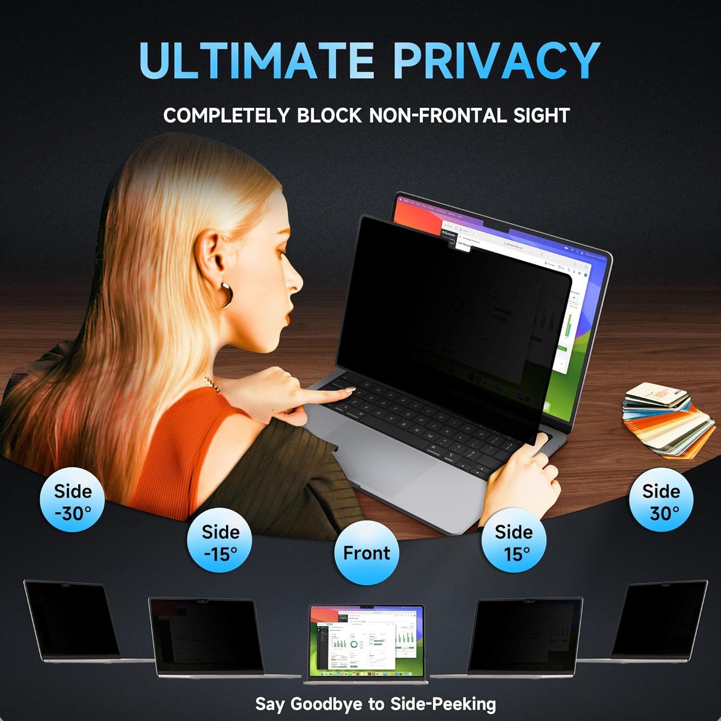 Mamol Magnetic Laptop Privacy Screen 14 inch ,16:10 Aspect Removable Anti Glare Protector Blue Light Privacy Screen Filter,Filter Shield Compatible with HP/Dell/Acer/Asus/Samsung/Lenovo/Thinkpad Envy