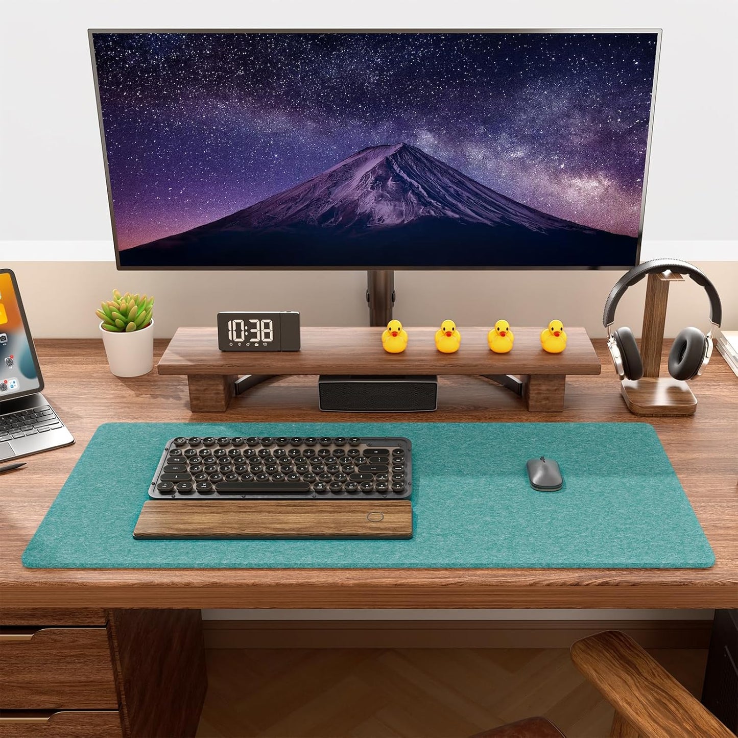 Auhoahsil Felt Desk Mat, Minimalist Large Mouse Pad XXL 35.5 x 15.7 in, Desk Matt for Desktop, Keyboard, Laptop, Computer, Office, Work from Home, Gaming, White