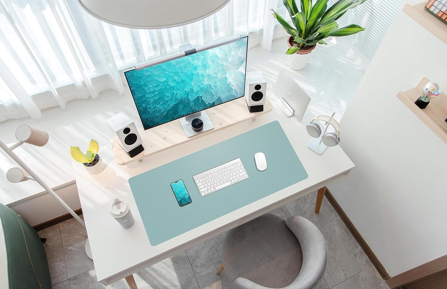 AFIING Large Desk Mat 47" x 17", Dual-Sided Natural Cork & PU Leather Desk Pad, Non-Slip Waterproof Mouse Pad for Office, Home & Gaming, Black