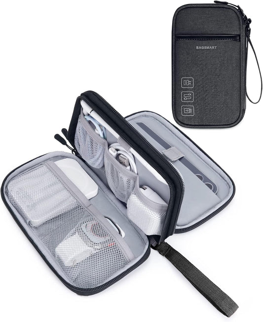 BAGSMART Cord Organizer Travel Cable Organizer Bag Tech Electronic Organizer Travel Case, Travel Essentials for Charger, Cable, Phone, Flash drive, Single Layer - Black
