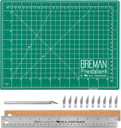 WA Portman 12x18 Inch Self Healing Cutting Mats for Crafts – Fabric Cutting Mat with Precision Craft Knife, 10#11 Hobby Knife Blades & Metal Ruler 18 Inch Cork Backed Ruler – All-in-One Craft Kit