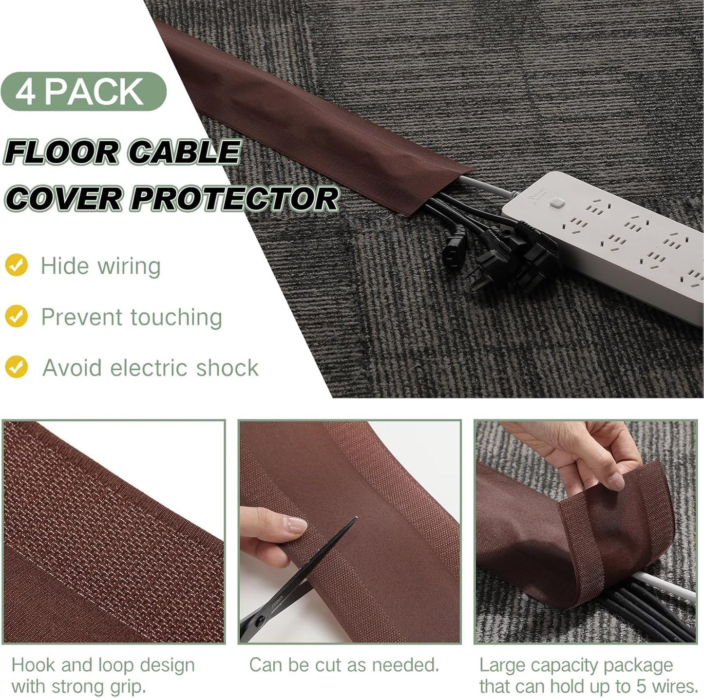 WILLBOND Carpet Cord Cover Cable Protector Floor Cover Cable Protector Management Only for Commercial Office Carpet(19.69 ft,Black)