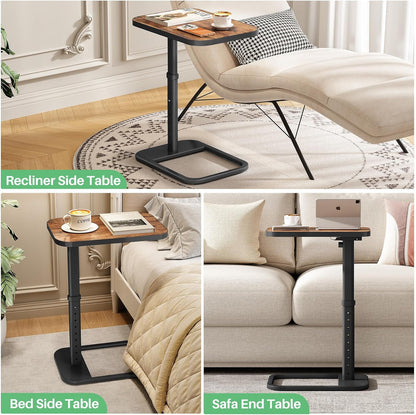 Kitstorack TV Tray Table, Adjustable Height & Flip-Top & Rounded Metal Corners, Snack Table for Couch, Sofa, Bed, Chair, Living Room, C Shaped End Side Table for Eating, Dinner or Laptop, Small Spaces