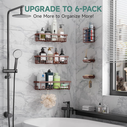 Veken Shower Caddy 6-Pack, Advanced Rustproof Design, No Drilling Adhesive Shelves, Rack with Soap Holder, Large Capacity Bathroom Organizers and Storage, Wall-Mounted Kitchen & Home Decor