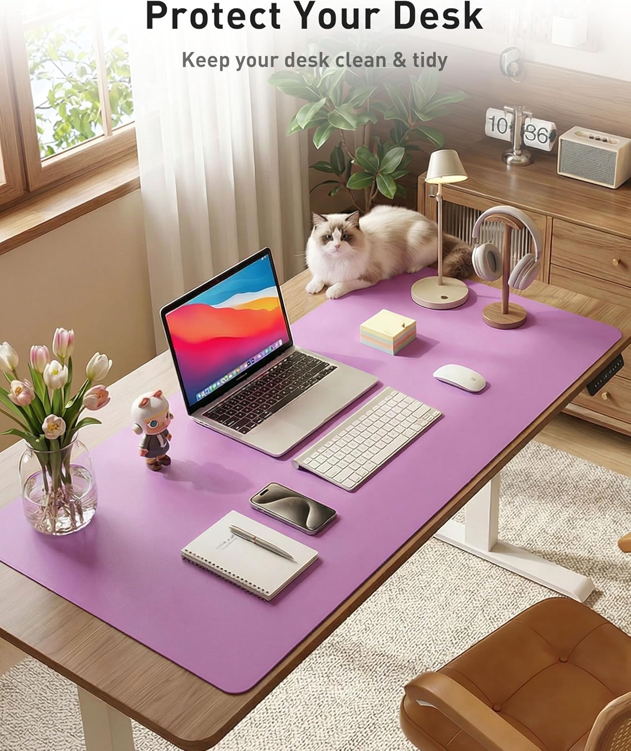 Aothia Leather Desk Pad Protector, Mouse Pad, Office Desk Mat, Non-Slip PU Leather Desk Blotter, Laptop Desk Pad, Waterproof Desk Writing Pad for Office and Home(Dark Blue,31.5" x 15.7") - Colors B