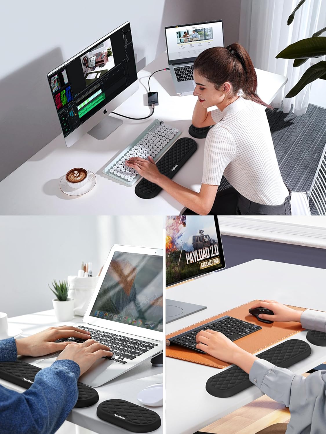 TopMade Keyboard Wrist Rest, Cooling Gel & Upgrade Soft Memory Foam Design Wrist Support for Keyboard, Full-Size Keyboard Hand Rest Pad, Ergonomic Palm Rest for for Long Hours of Work, Gaming, Black