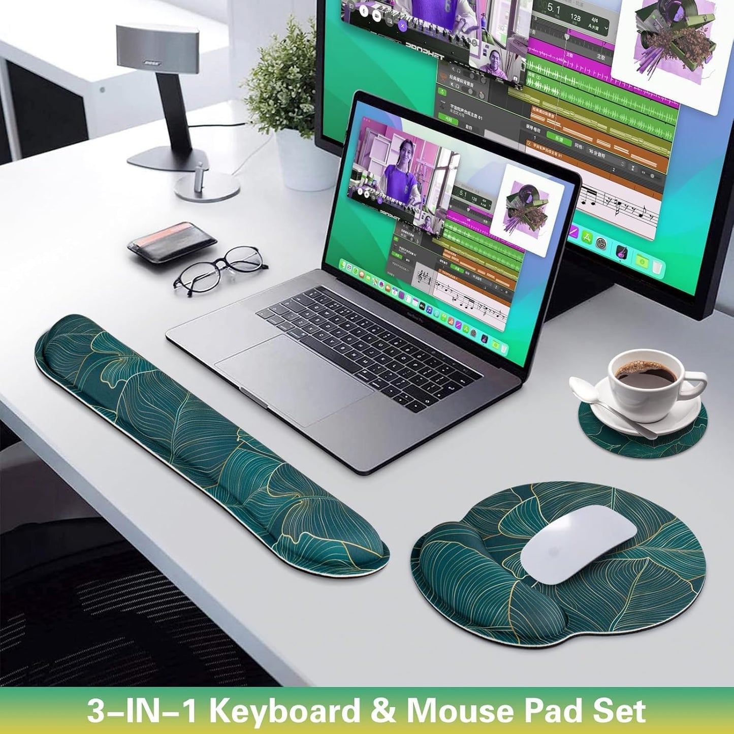 Ergonomic Keyboard Wrist Rest, Mouse Pad with Wrist Rest Anime, Cat Gaming Mousepad with Wrist Support, Memory Foam Wrist Rest Set for Computer Keyboard, Funny Cute Office Desk Accessories