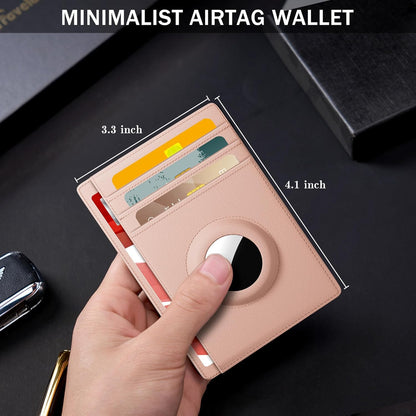 Wallet with Airtag Holder Genuine Leather Wallets Slim Minimalist Card Holder RFID Blocking Card Wallet Compatible with AirTag