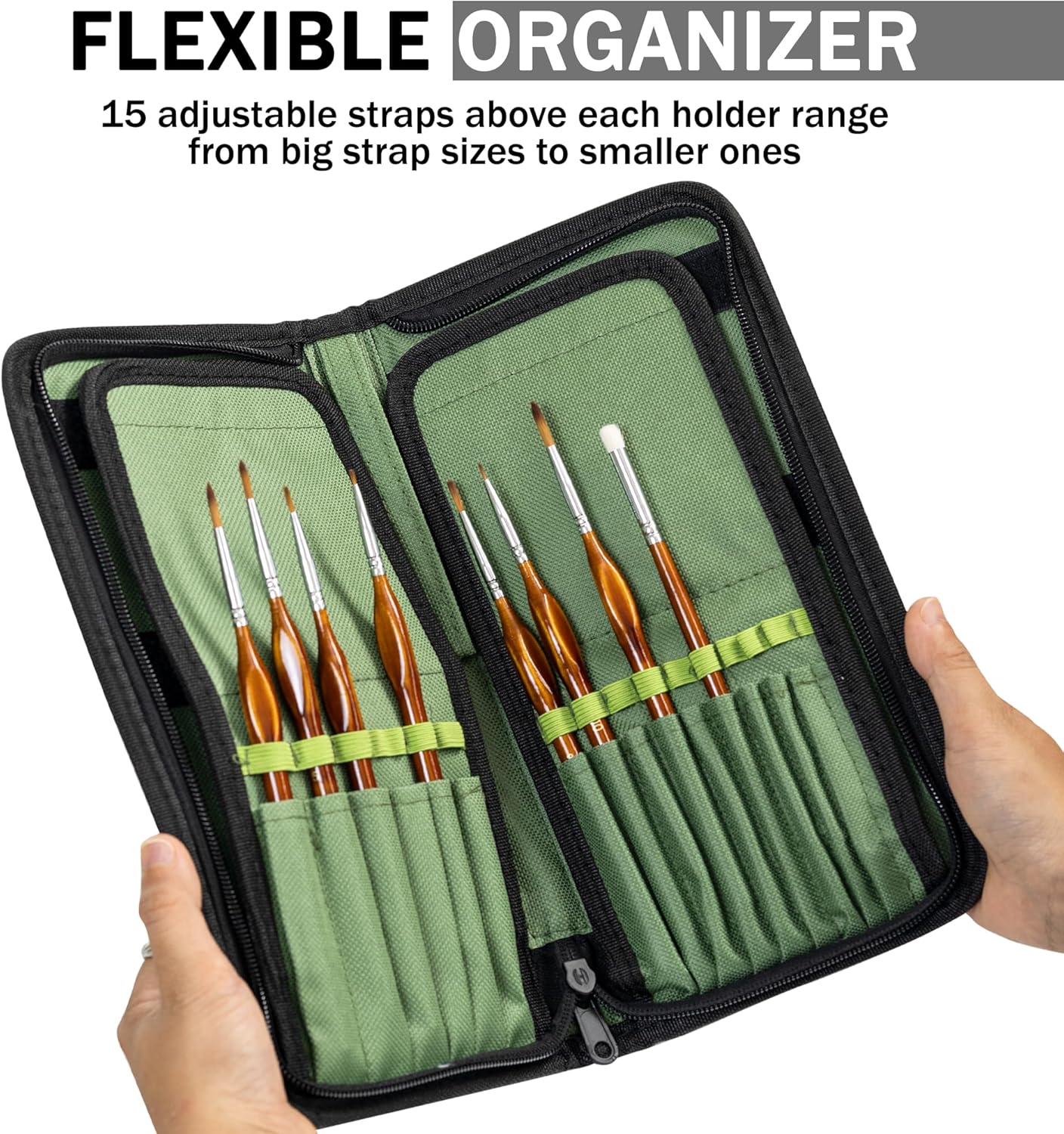 DUGATO Short Paint Brush Holder & Organizer 5.4x10.7 Inches, Blue Canvas Bag for Brushes up to 9.3" Length, Case with 15 Slots, Artist Brush Carrying Case (Brush Not Included)
