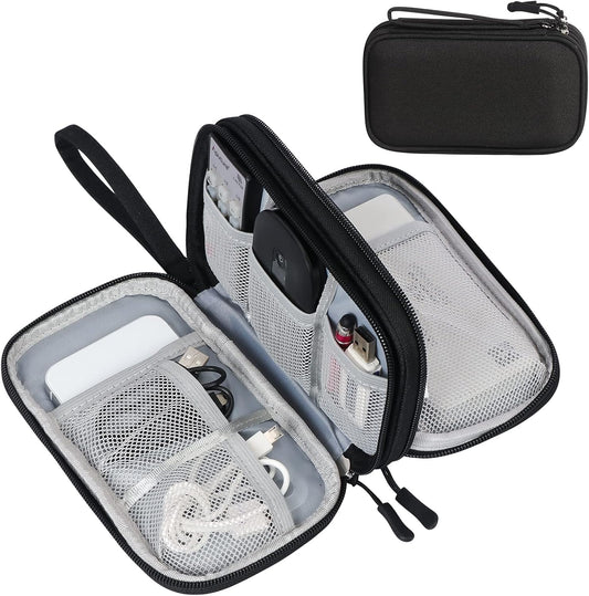 FYY Electronic Organizer, Large Travel Cable Organizer Bag Pouch Electronic Accessories Carry Case Portable Waterproof Double Layers All-in-One Storage Bag for Cable, Cord, Charger, Phone, Black