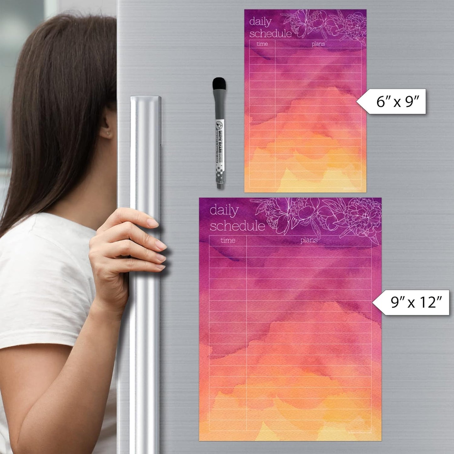 Dry Erase Daily Schedule Planner Sticker Decal by Glassboard Studio | Removable & Reusable | Magnetic Fine-Tip Marker Included (9 x 12 inches, White)