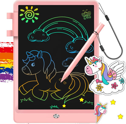 FLUESTON LCD Writing Tablet for Kids, 10 Inch Doodle Board, Colorful Drawing Pad for Toddler, Educational Travel Toy Gifts for 3-8 Year Old Girls Boys, Erase Lock Writing Board - Pink